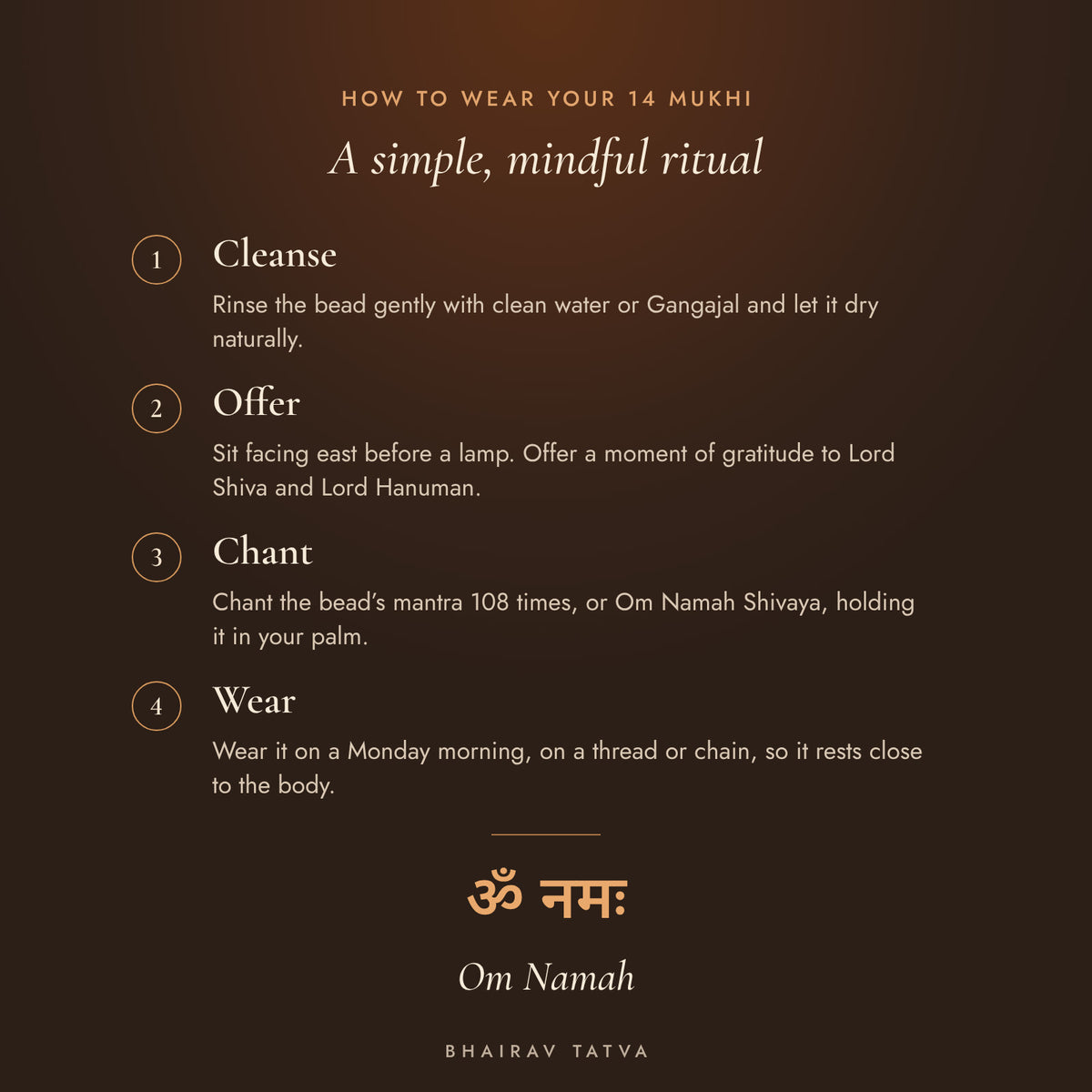 How to wear the 14 Mukhi Rudraksha: cleanse, offer, chant Om Namah, wear