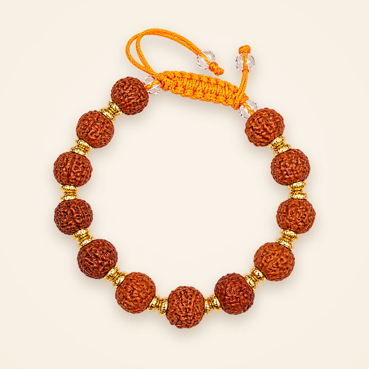 5 Mukhi Rudraksha Bracelet, top view on an ivory background