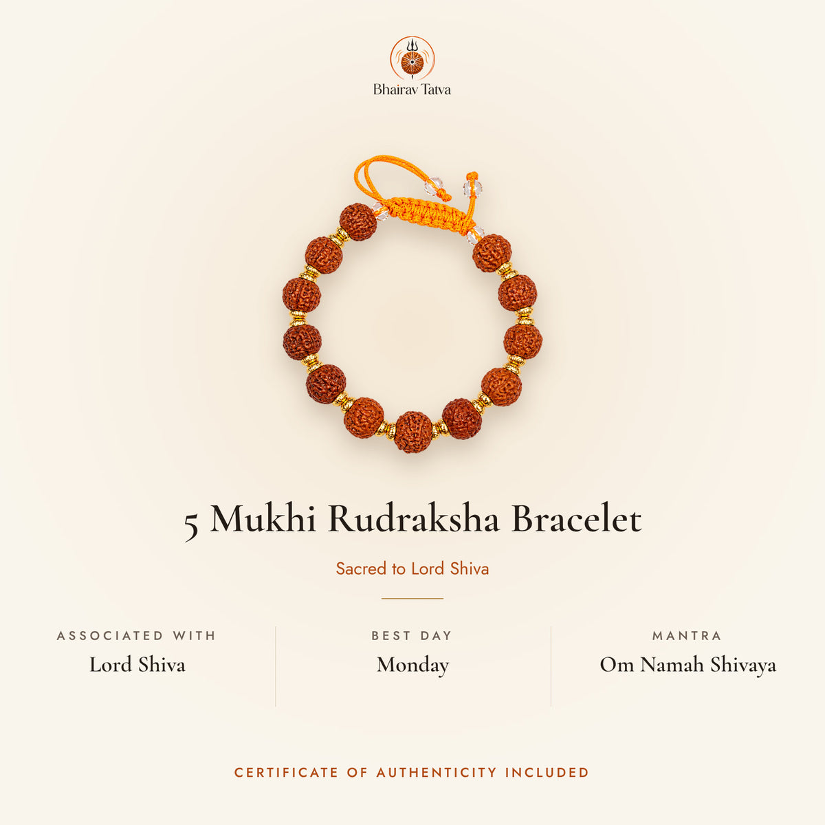5 Mukhi Rudraksha Bracelet: associated with Lord Shiva, best day Monday, mantra Om Namah Shivaya