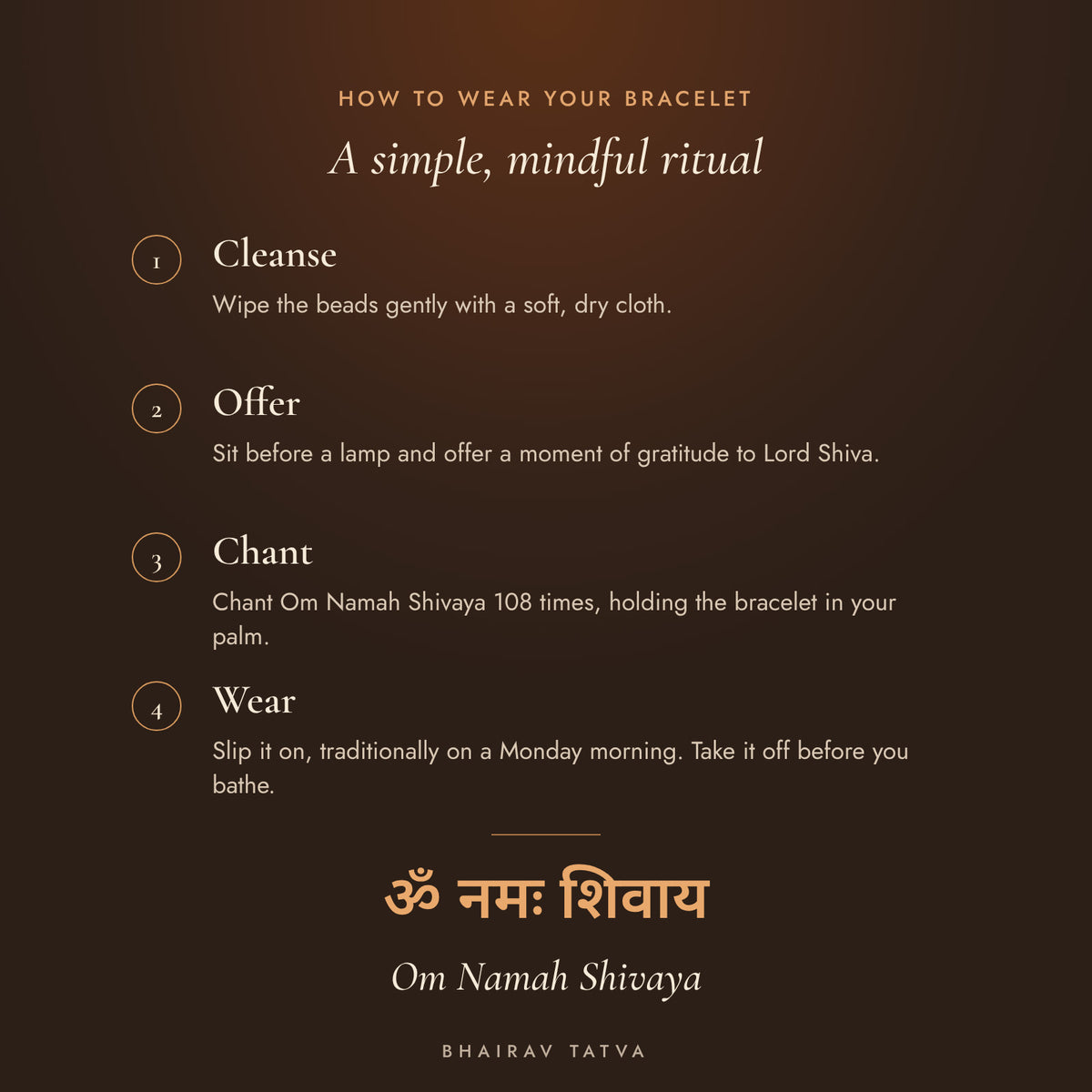 How to wear the 7 Chakra Bracelet: cleanse, offer, chant Om Namah Shivaya, wear