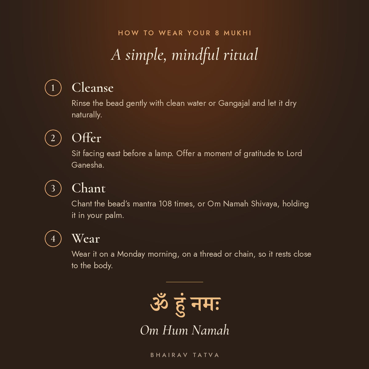 How to wear the 8 Mukhi Rudraksha: cleanse, offer, chant Om Hum Namah, wear