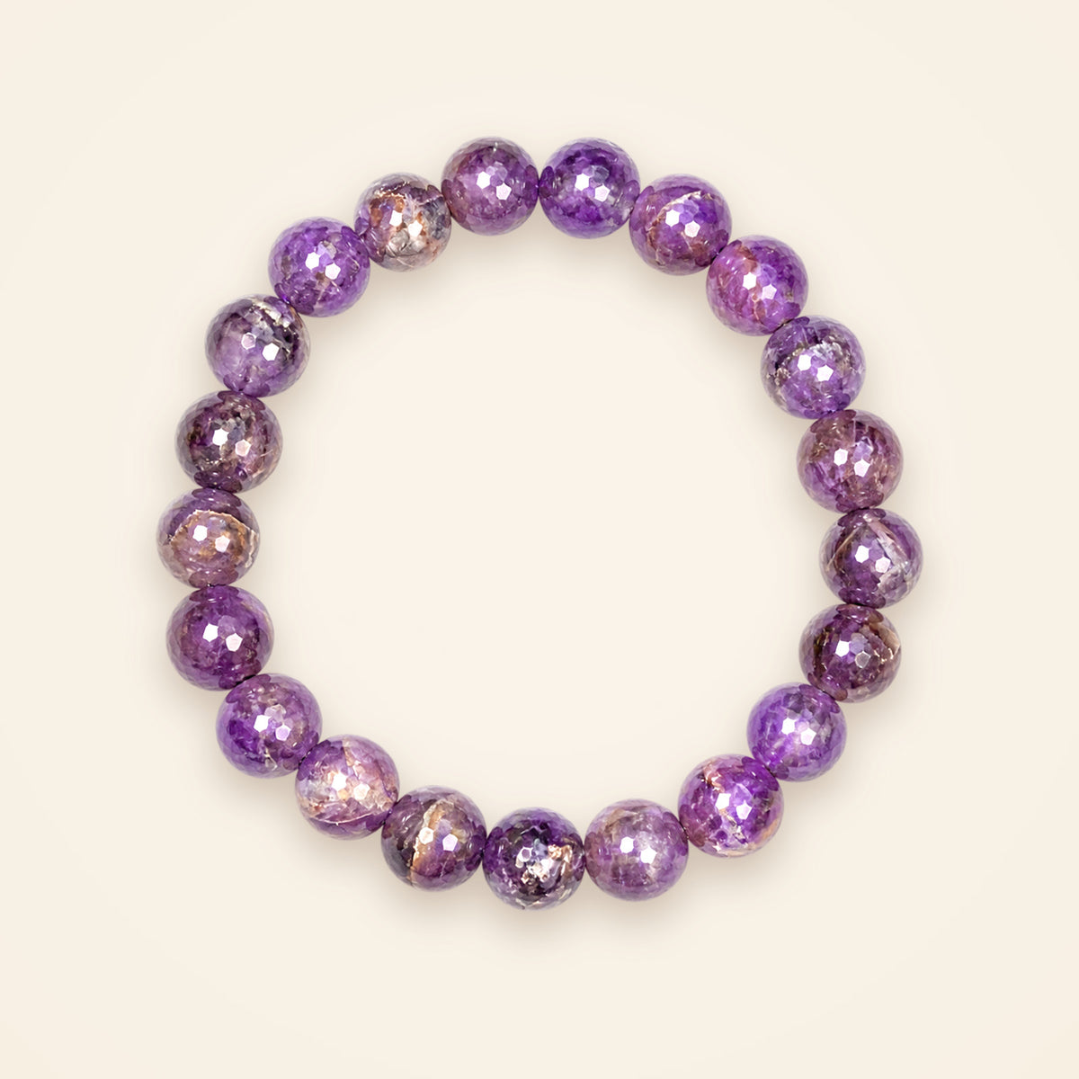 Amethyst Bracelet, top view on an ivory background