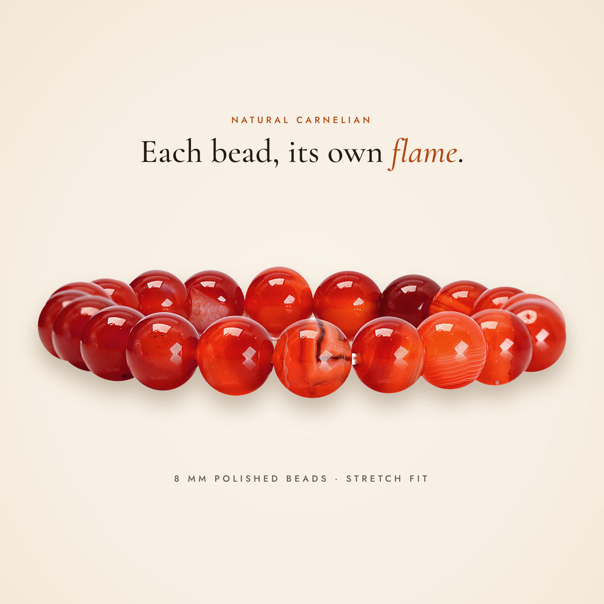 Side view of the Carnelian Bracelet showing the beads