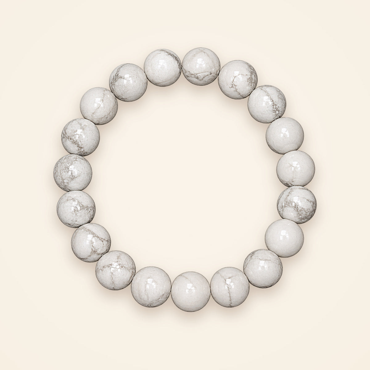 Howlite Bracelet, top view on an ivory background