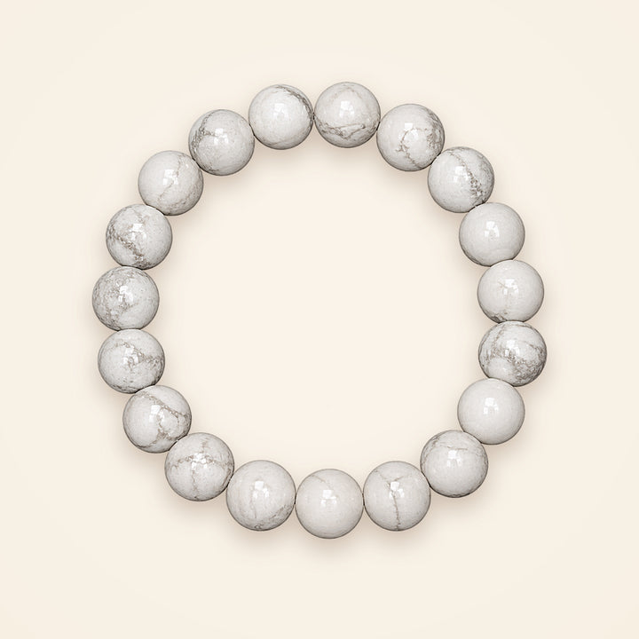 Howlite Bracelet, top view on an ivory background
