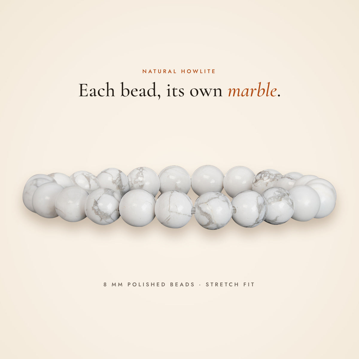 Side view of the Howlite Bracelet showing the beads