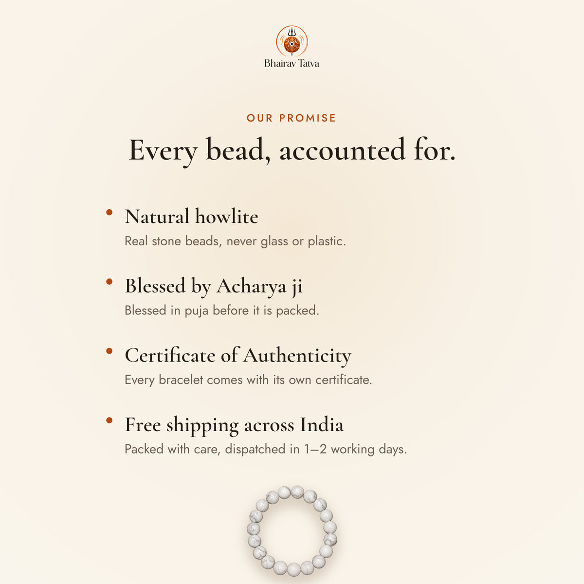 Our promise: natural beads, blessed by Acharya ji, Certificate of Authenticity, free shipping across India