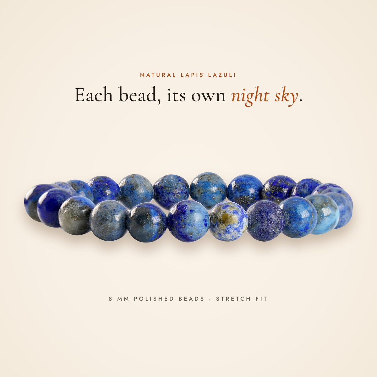 Side view of the Lapis Lazuli Bracelet showing the beads