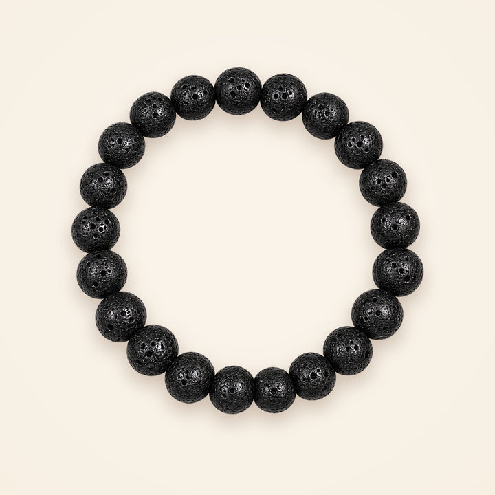 Lava Stone Bracelet, top view on an ivory background