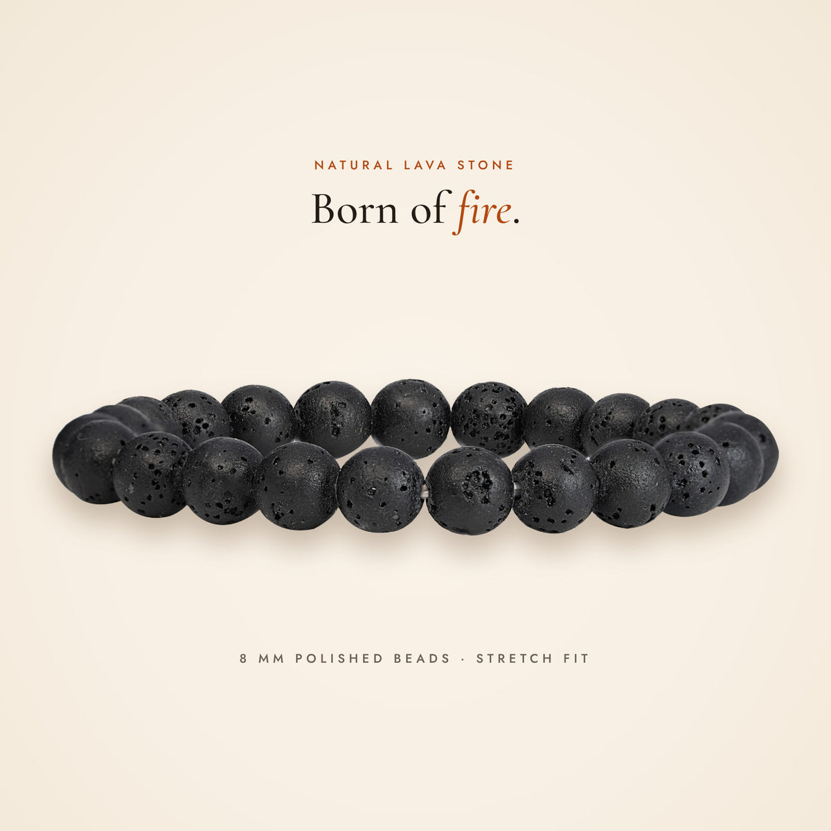 Side view of the Lava Stone Bracelet showing the beads