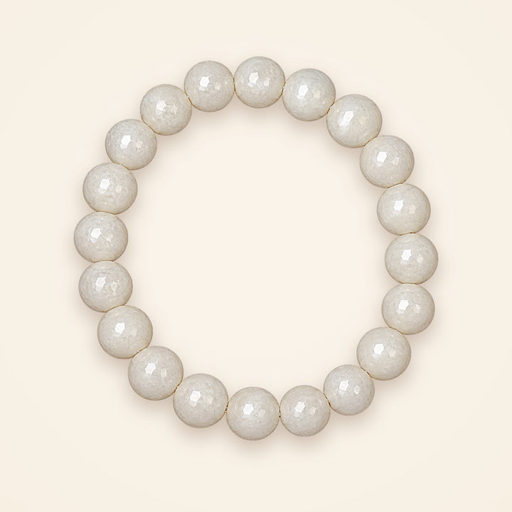 Moonstone Bracelet, top view on an ivory background
