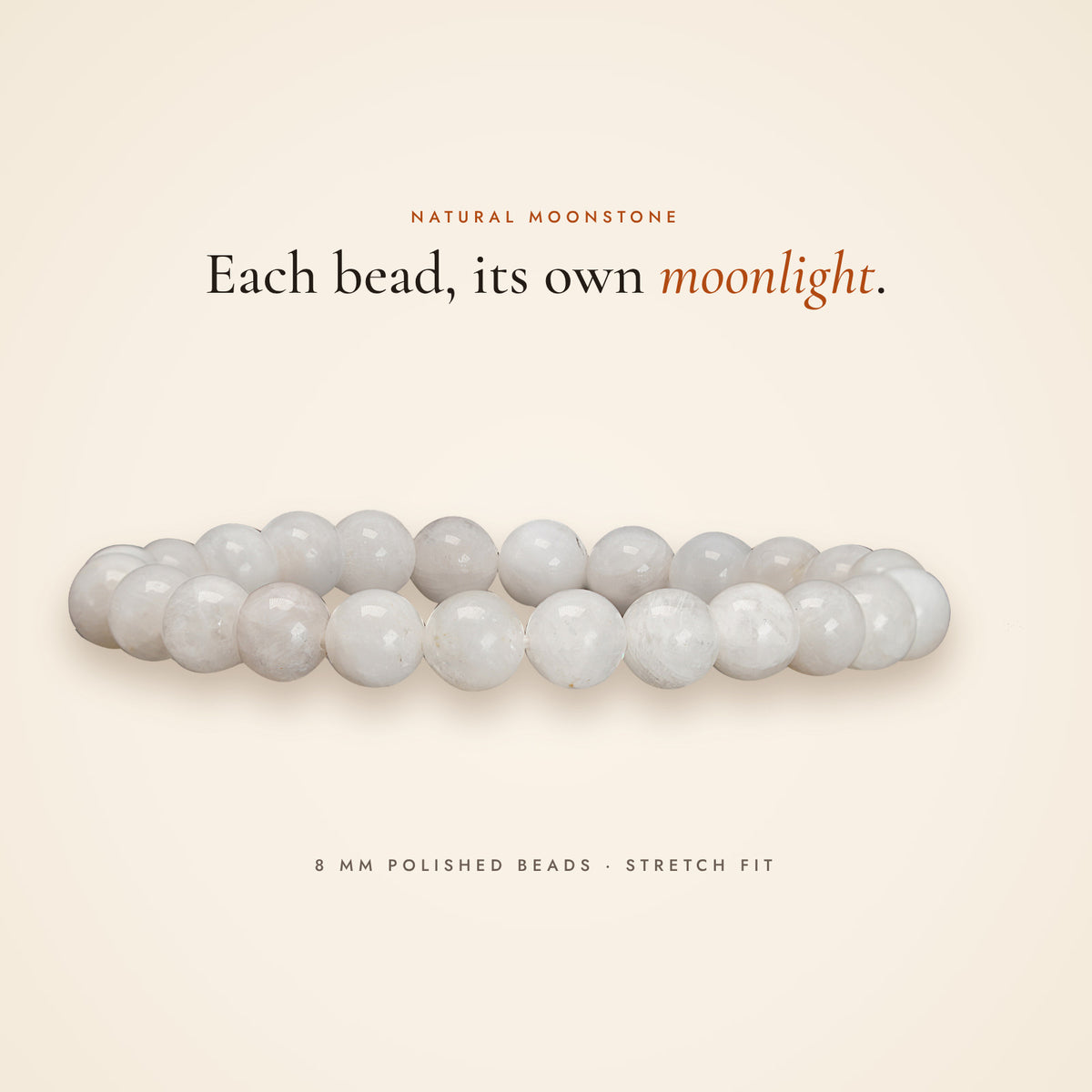 Side view of the Moonstone Bracelet showing the beads