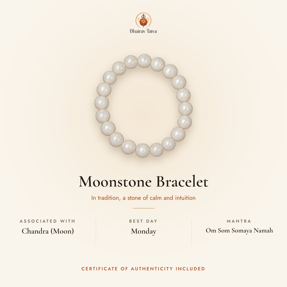 Moonstone Bracelet: associated with Chandra (Moon), best day Monday, mantra Om Som Somaya Namah