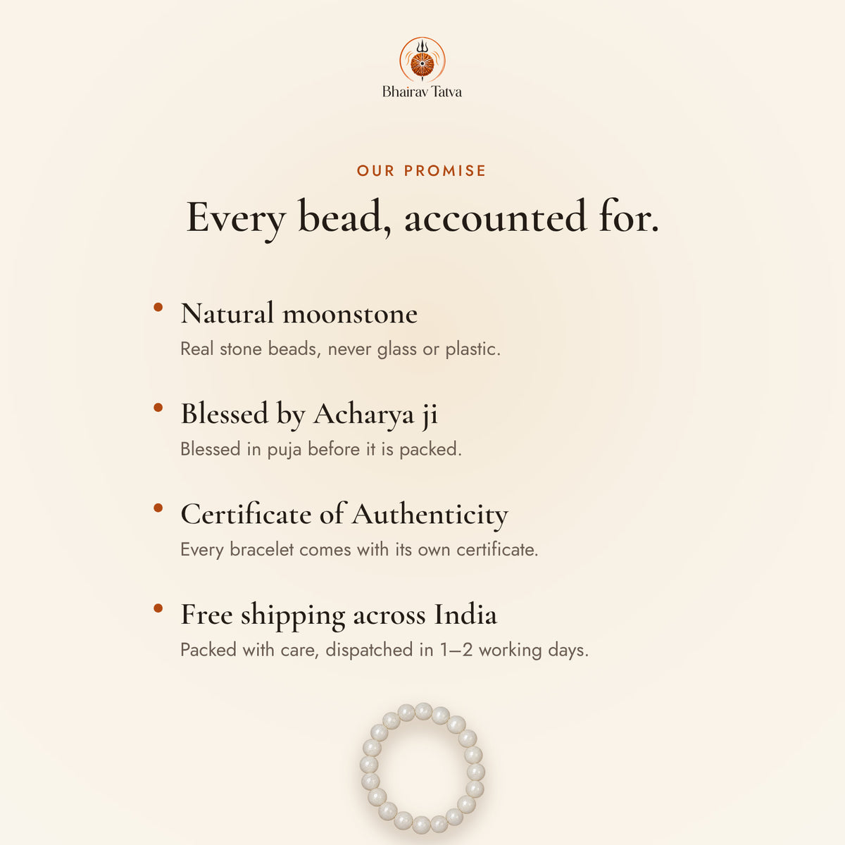 Our promise: natural beads, blessed by Acharya ji, Certificate of Authenticity, free shipping across India