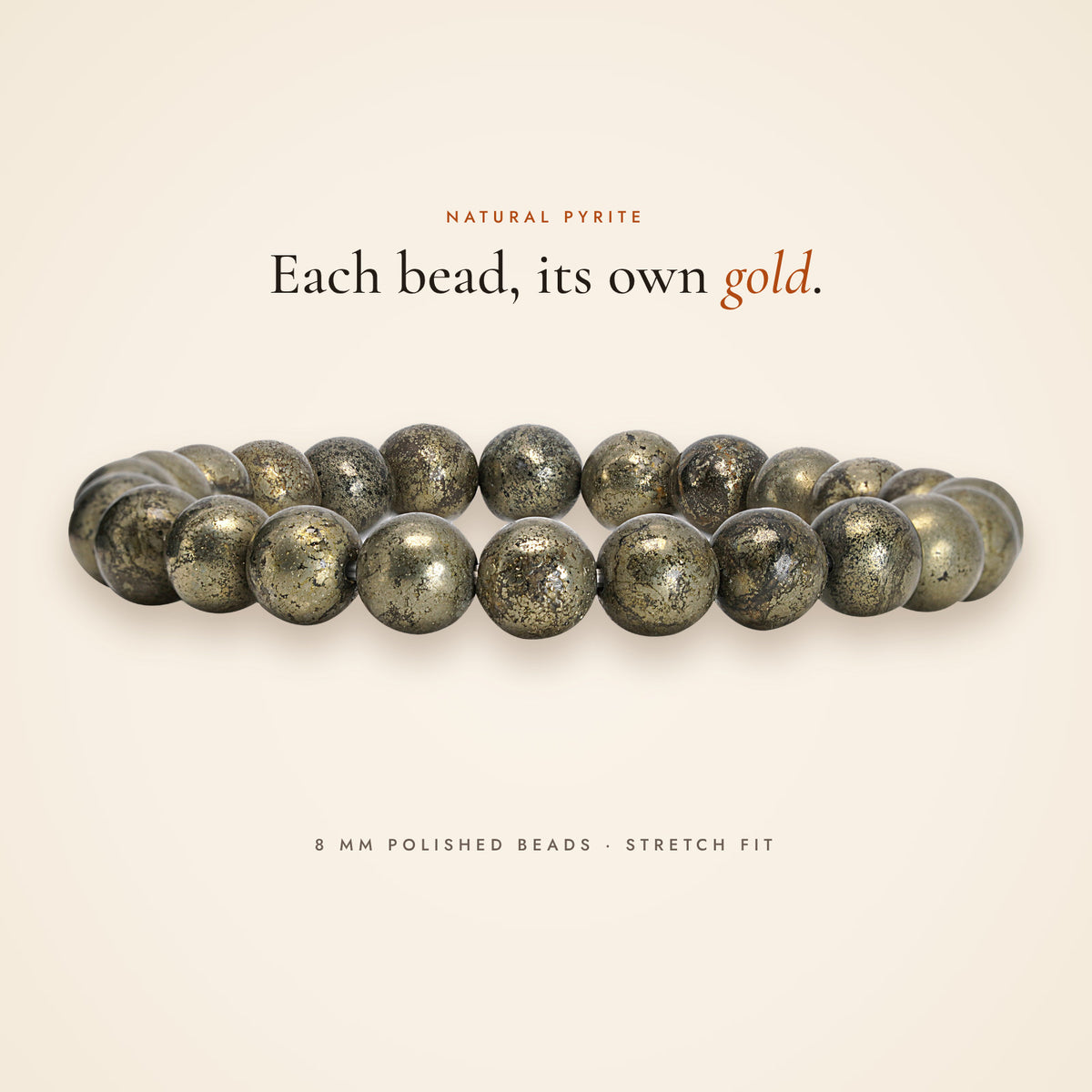 Side view of the Pyrite Bracelet showing the beads