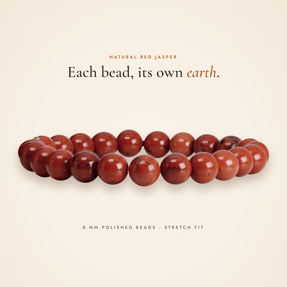 Side view of the Red Jasper Bracelet showing the beads