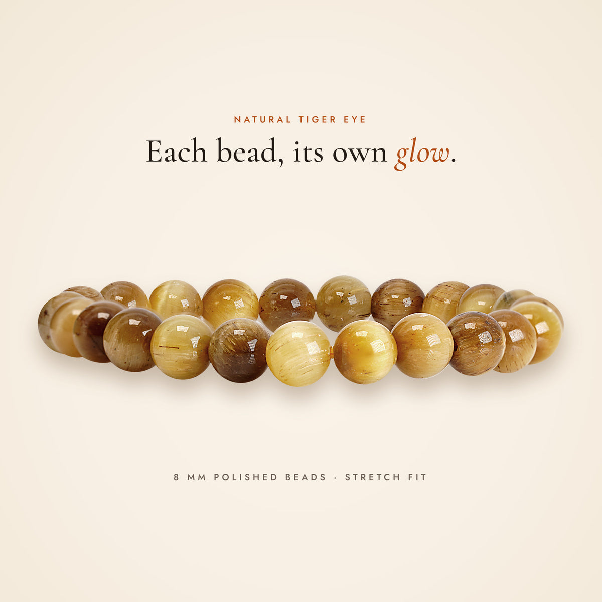 Side view of the Tiger Eye Bracelet showing the beads