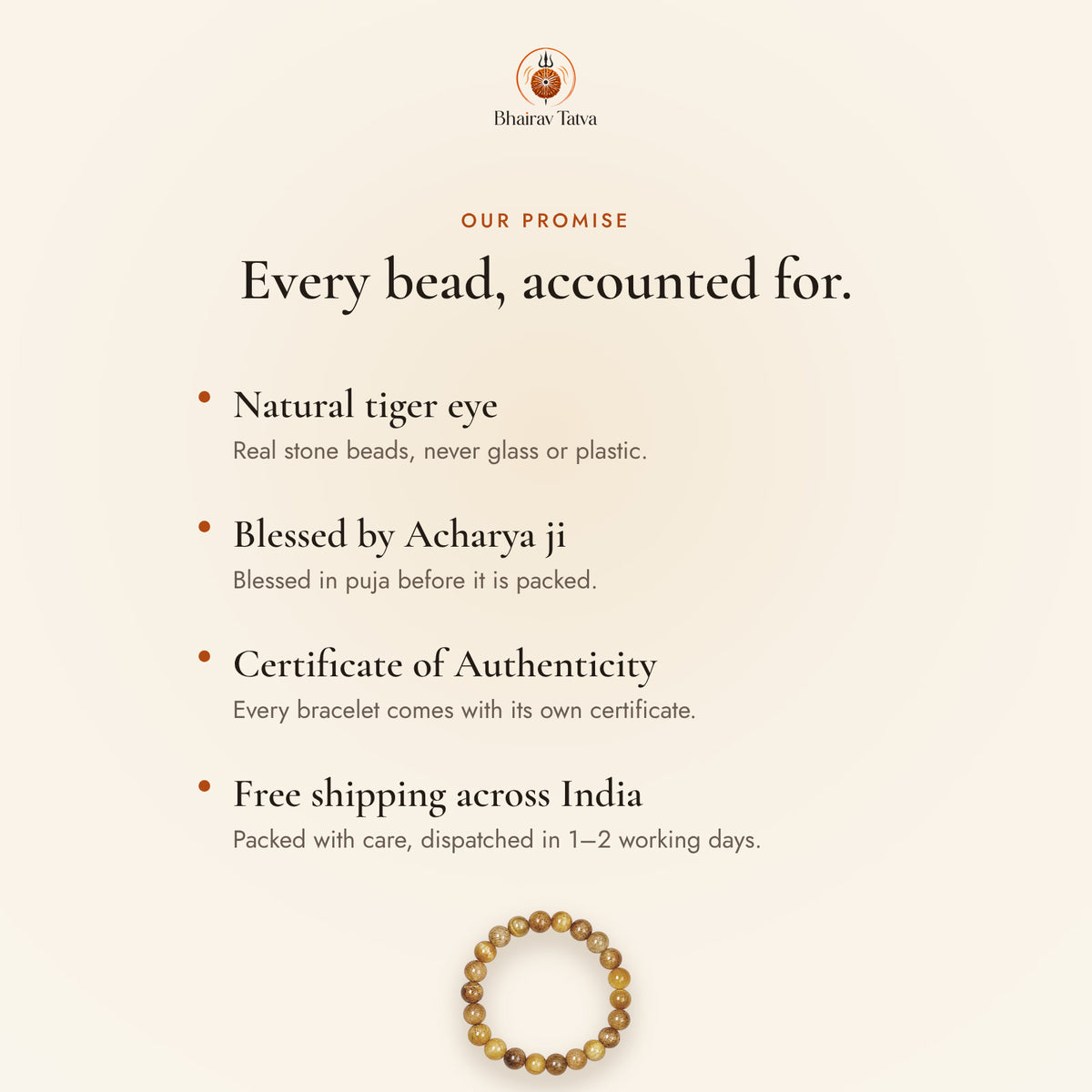 Our promise: natural beads, blessed by Acharya ji, Certificate of Authenticity, free shipping across India