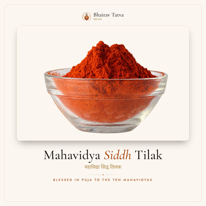Mahavidya Siddh Tilak, red tilak powder in a glass bowl